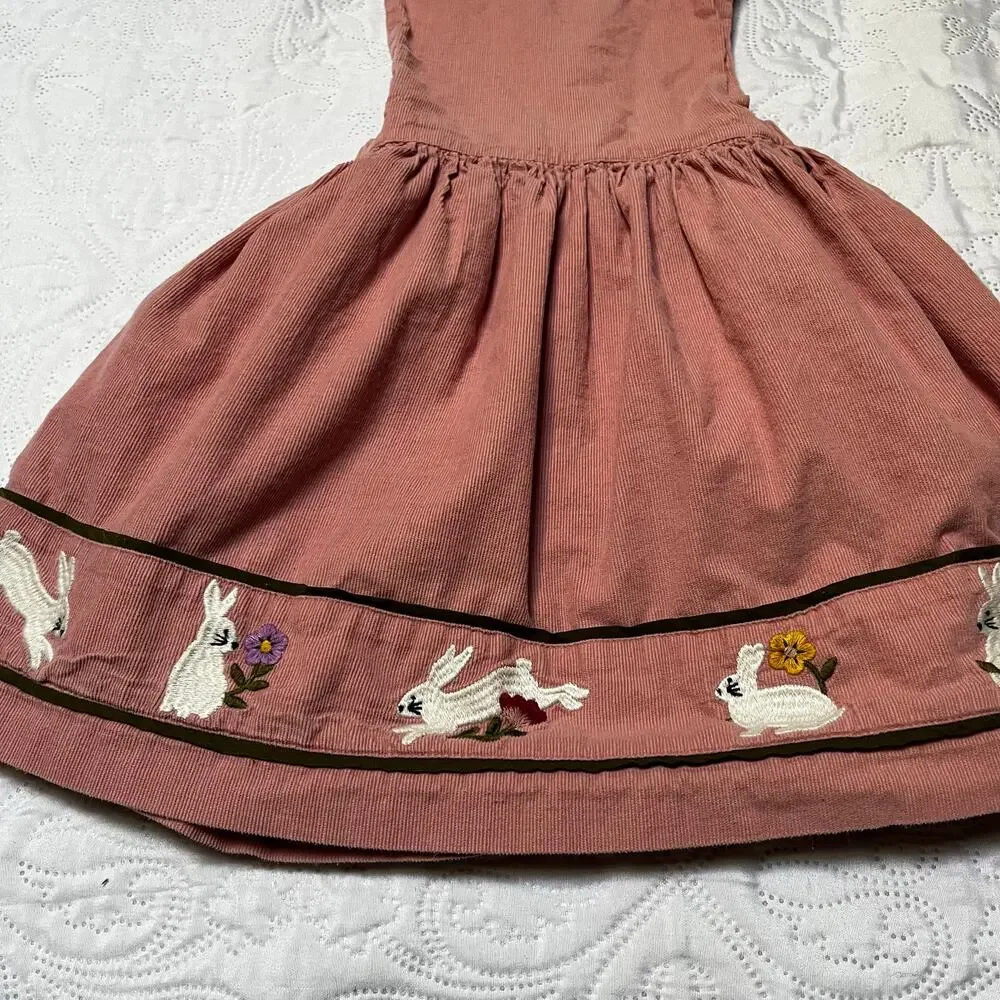 Mini Boden Bunny Appliqué Pinafore Dress Size 3/4